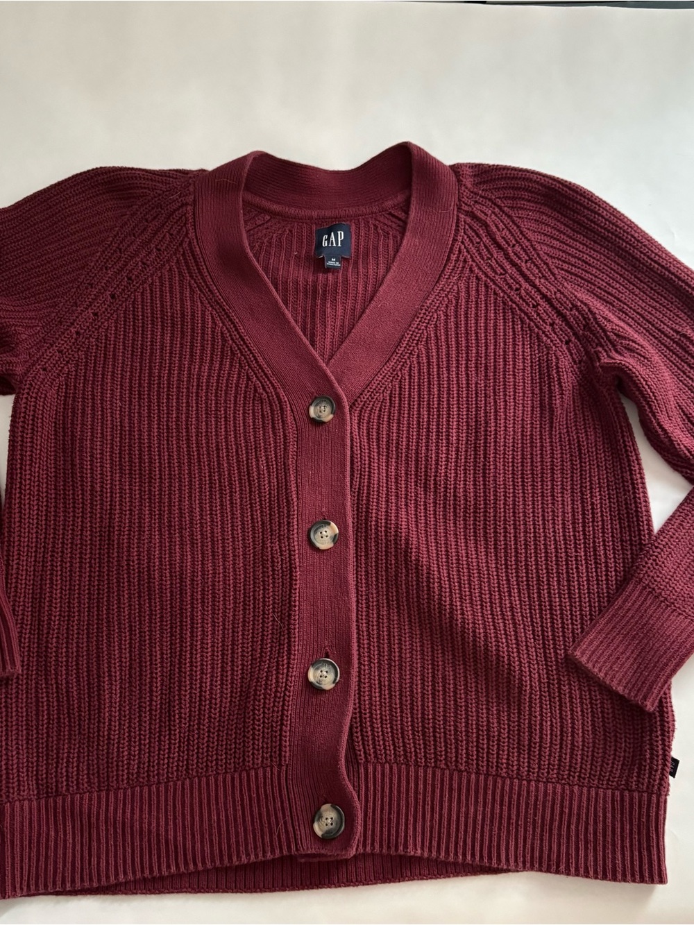 GAP 100% Cotton Women's Deep Wine Button-Up Ribbed Cardigan